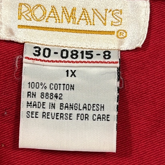 Roaman’s RED COTTON Button Up shirt COLLARED LONG cotton JACKET flap pockets 1XL - Picture 2 of 10